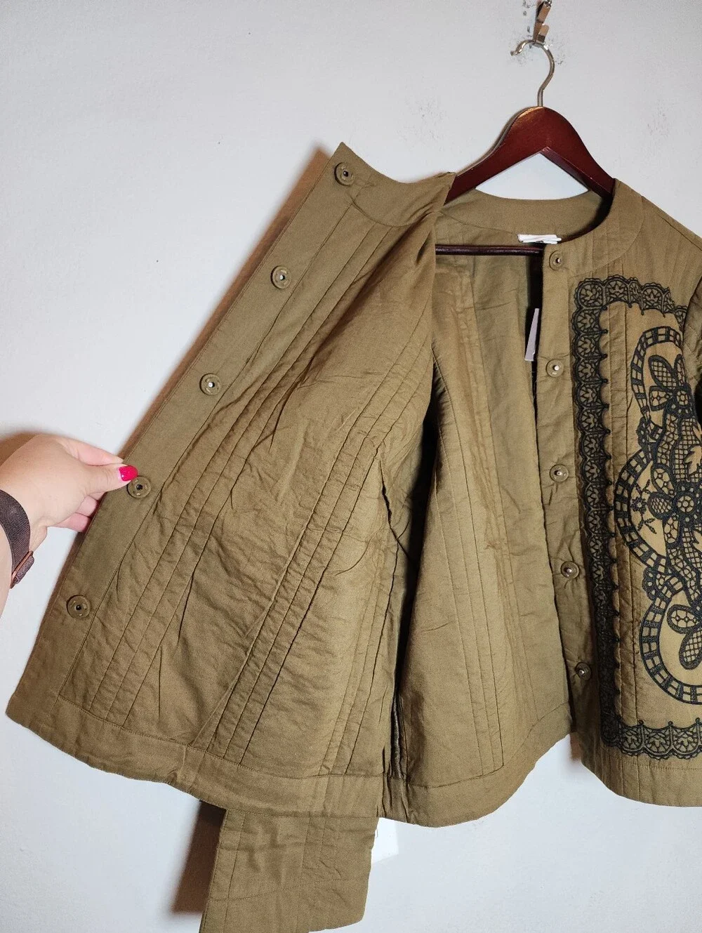 NWT J. Jill Pure Jill Embroidered Snap-Front Jacket Olive Green 100% Cotton XL